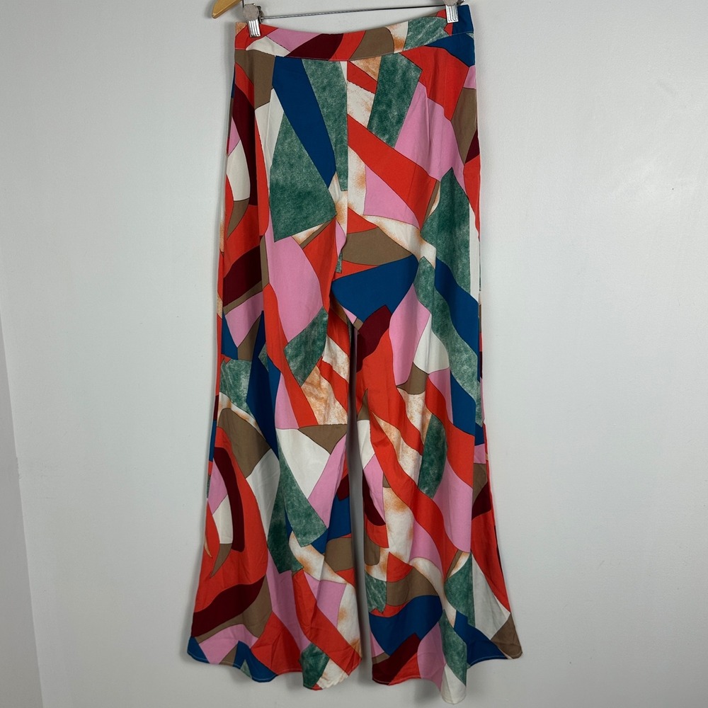 Luukse Wide Leg High Rise Pants Womens Sz Large Multicolour Geometric Print Boho - Picture 6 of 16